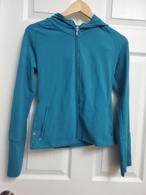 Skyler Teal Zip-Up Hooded Jacket , SIZE S